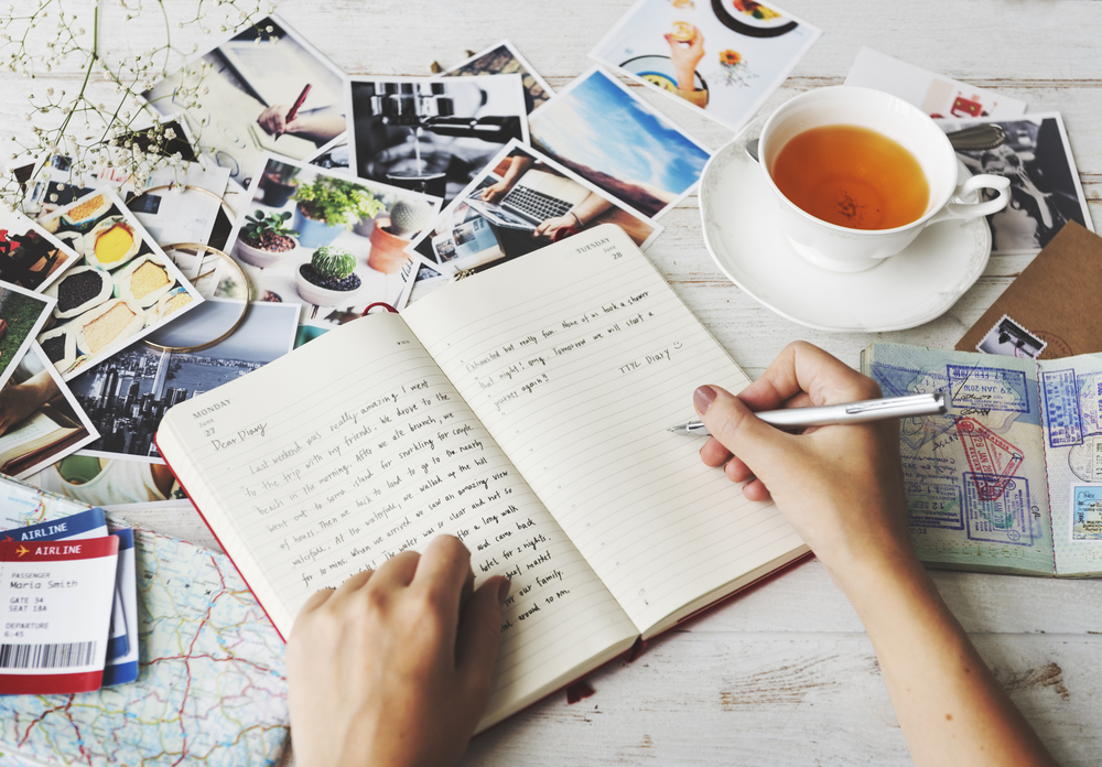 Hands,Writing,Travel,Journal,Tea,Concept