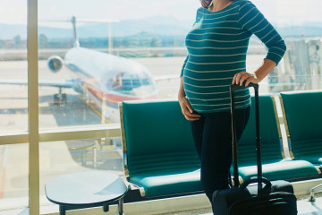 Pregnant,Woman,At,Second,Trimester,Traveling,By,Plane.,Mother,To