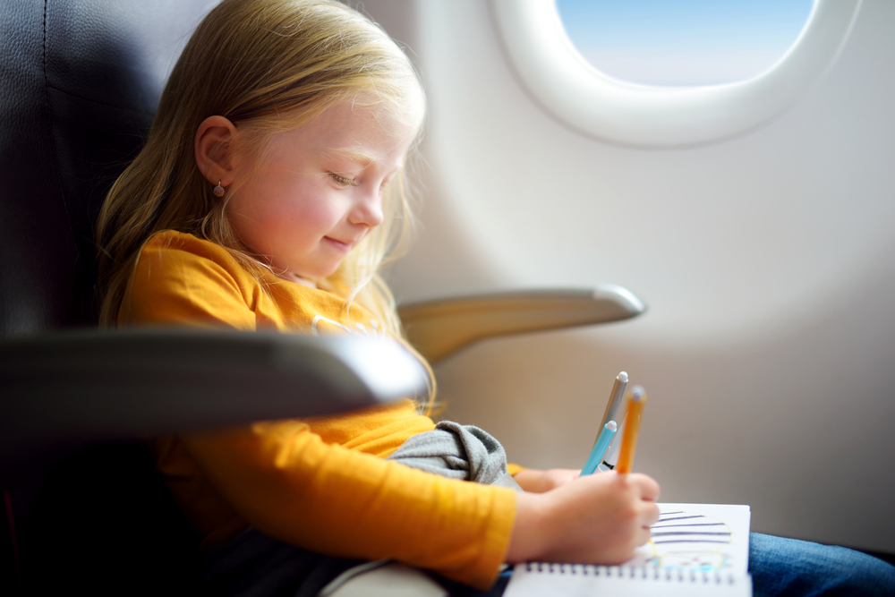 Adorable,Little,Girl,Traveling,By,An,Airplane.,Child,Sitting,By