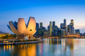 Singapore,Skyline,At,The,Marina,During,Twilight.