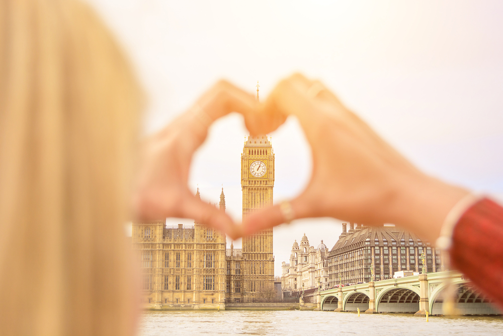 Girl,Traveling,Show,Love,For,London,City,Making,Heart,With