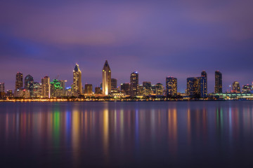 Night,Skyline,Of,San,Diego,Downtown,,California.,Long,Exposure.