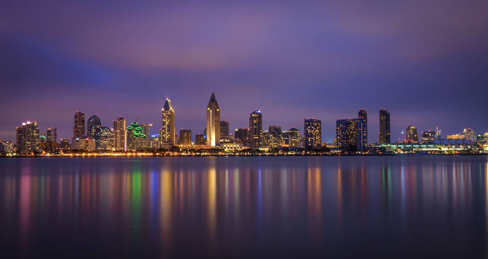 Night,Skyline,Of,San,Diego,Downtown,,California.,Long,Exposure.