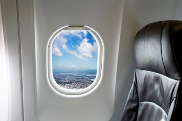 Beautiful,Landscape,Through,Aircraft,Window,Onto,Jet,Engine