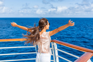 Cruise,Ship,Vacation,Woman,Enjoying,Travel,Vacation,At,Sea.,Free