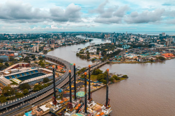 An,Aerial,View,Of,Lagos,City,Waterside,Roads,And,Buildings