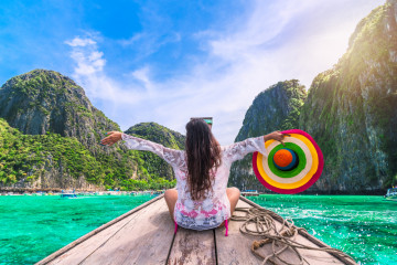 Happy,Traveler,Woman,In,Summer,Dress,Joy,Fun,Relaxing,On