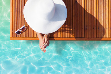 Summer,Holiday,Fashion,Concept,-,Tanning,Woman,Wearing,Sun,Hat