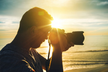 Learning,Photography,At,Sunset.,Photographer,Practicing,Taking,Pictures.