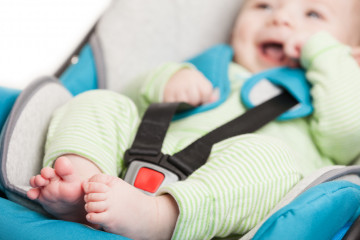Little,Smiling,Baby,Child,Fastened,With,Security,Belt,In,Safety