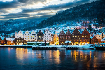 Night,View,On,Bruges.,Bergen.,Norway