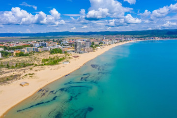 Aerial,View,Of,Sunny,Beach,-,A,Popular,Holiday,Resort