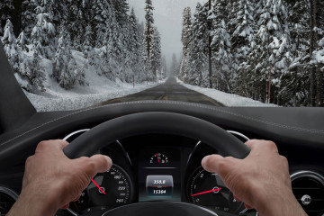 Driving,In,Snowy,Weather.,View,From,The,Driver,Angle,While