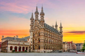 Town,Hall,In,Center,Of,Leuven,At,Sunset,,Belgium