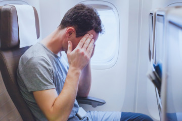 Headache,In,The,Airplane,,Man,Passenger,Afraid,And,Feeling,Bad