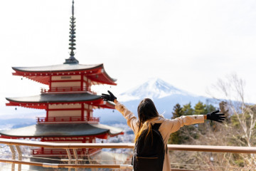 Happy,Asian,Woman,Enjoy,Outdoor,Lifestyle,Travel,At,Red,Chureito