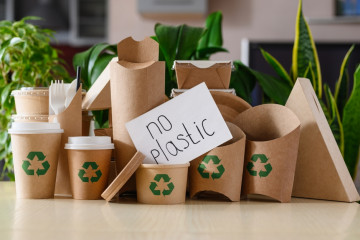 Paper,Eco-friendly,Disposable,Tableware,With,Recycling,Signs,On,The,Background